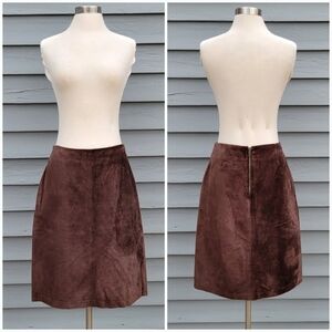 Vintage 90s y2k Gap Brown Suede Leather A-Line Boho Western Midi Skirt 10